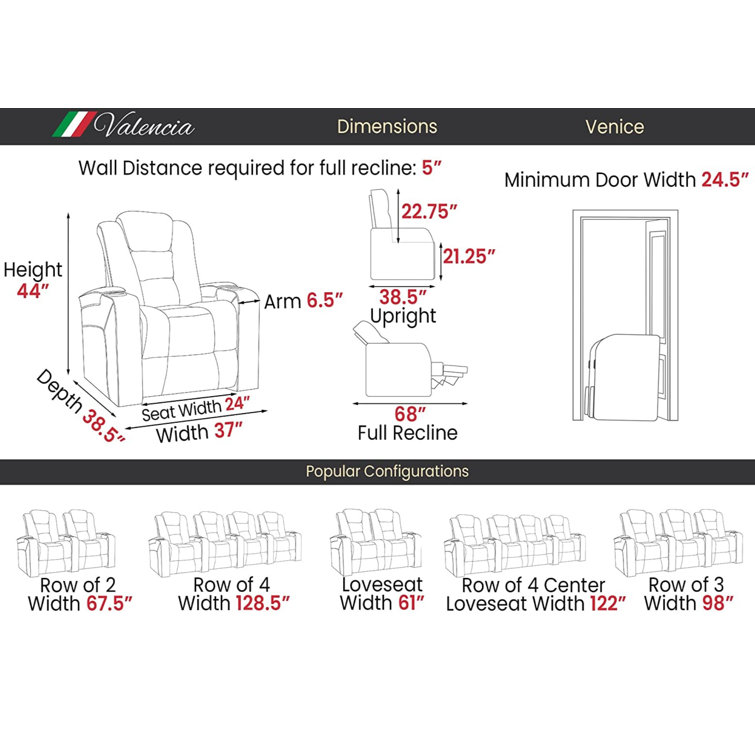 Red Barrel Studio® Leather Home Theater Seating with Cup Holder